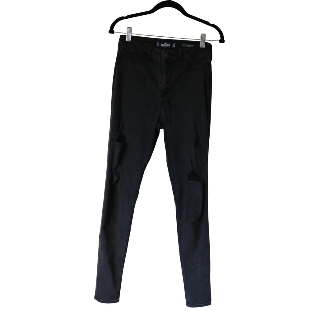 Black‎ Hollister Curvy High Rise Distressed Jean Leggings 5 Long Juniors